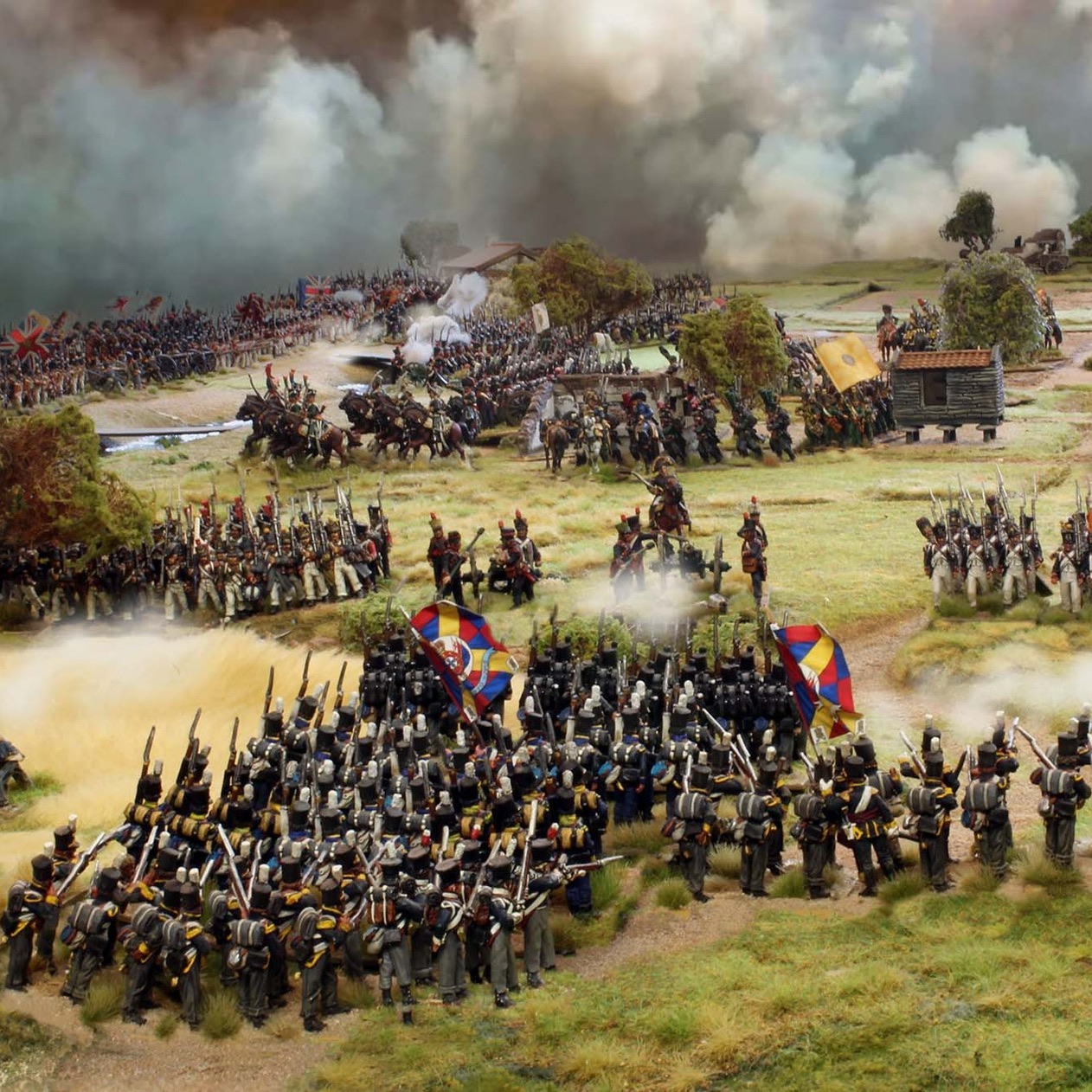 A large Napoleonic miniature battle used to represent period browsing at The Wargame Library